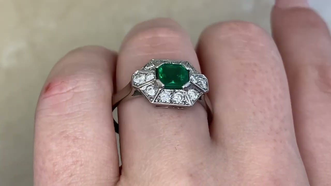 Vintage Approx. 0.80ct Emerald-Cut Emerald and Diamond Holtsville Ring - hand video