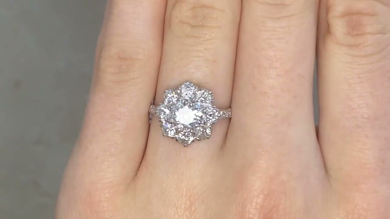 1.09ct GIA Certified Diamond Cluster Russellville Ring- hand video