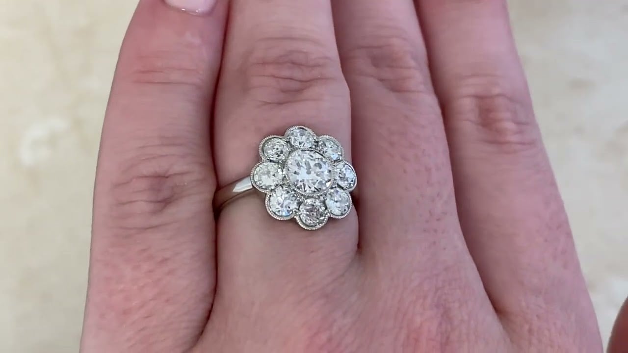Platinum and Bezel Set Diamond Cluster Milford Ring - hand video