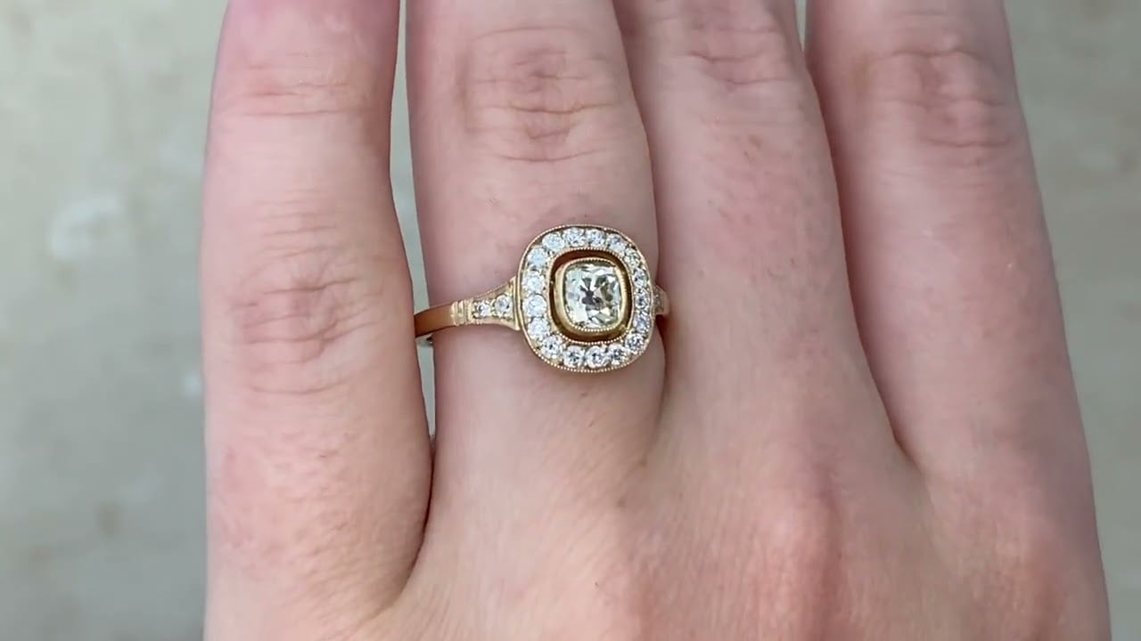0.59ct Antique Cushion Cut Diamond Halo Faro Ring