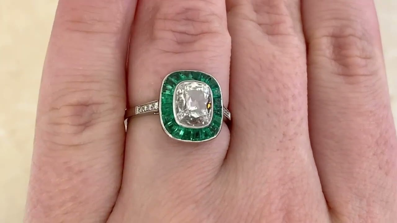 GIA-Certified 1.11ct Cushion Cut Diamond Emerald Halo Brookside Ring - hand video
