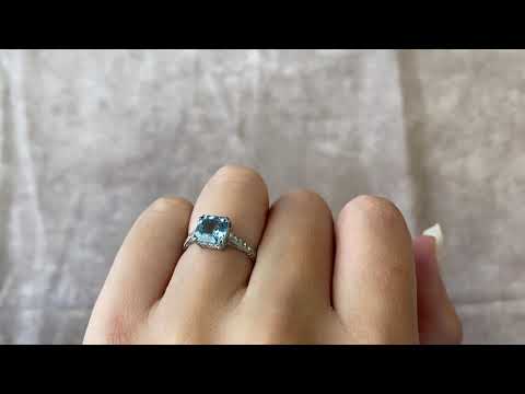 Asscher Cut Aquamarine and Platinum Ring - Sardinia Ring - Hand Video
