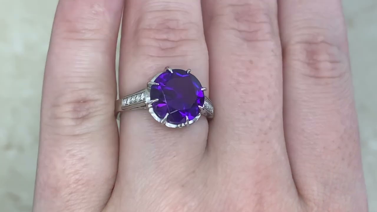 Antique 3.68ct Amethyst and Diamond Odessa Ring, Circa 1935 - hand video -