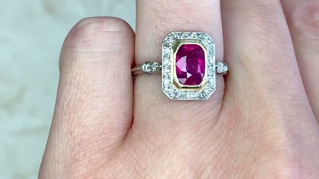 1.62ct Natural Burmese Ruby & Diamond Halo Gemstone Ring - Tyne Ring - Hand Video
