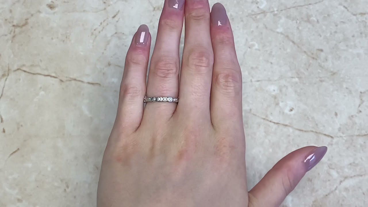 0.15ct Round Brilliant Cut Round and Marquise Platinum Eternity Band - Huntsville Ring - Hand Video