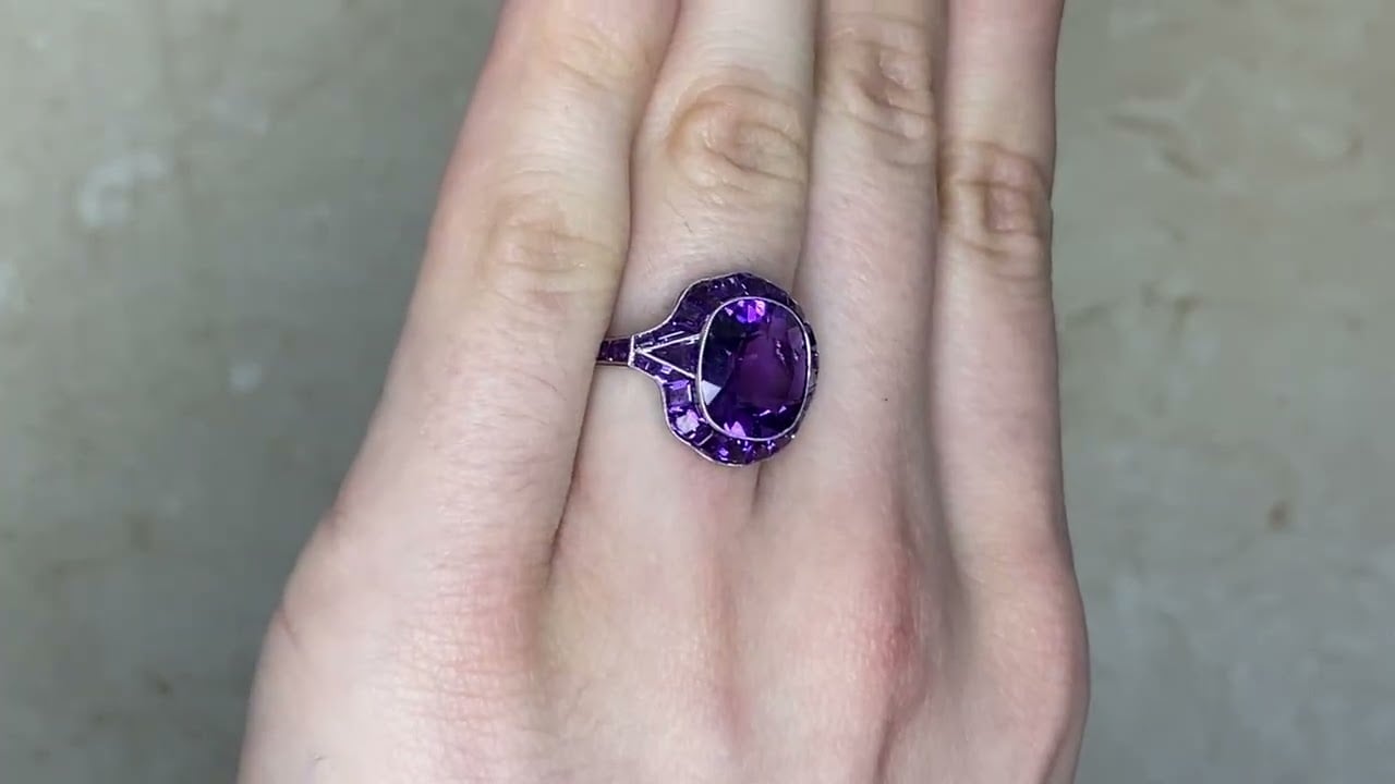 Amethyst Halo Platinum Valsain Ring - hand video