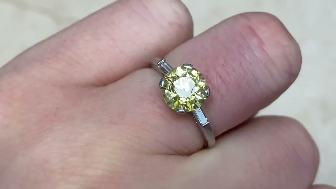 1.72ct Center Old European Cut Fancy Yellow Diamond Ring Circa 1950 - Miston Ring - Hand Video