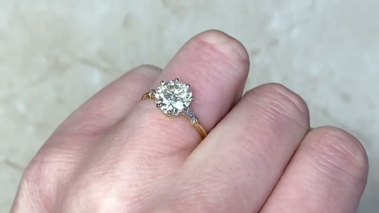 1.72ct Old European Cut Diamond Platinum on 18k Yellow Gold Engagement Ring -Hadlow Ring- Hand Video
