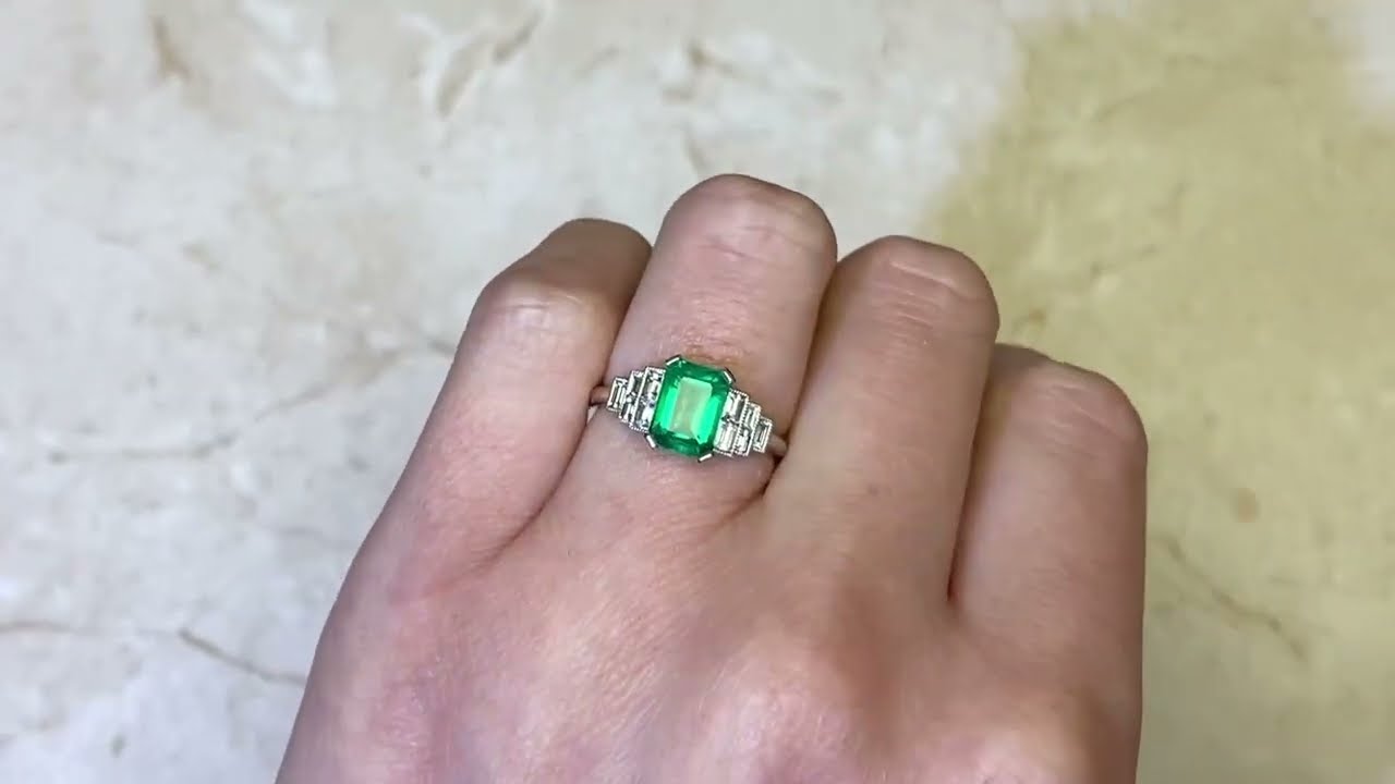 1.61ct Emerald Cut Natural Emerald Prong Set Gemstone Ring - Antarctic Ring - Hand Video