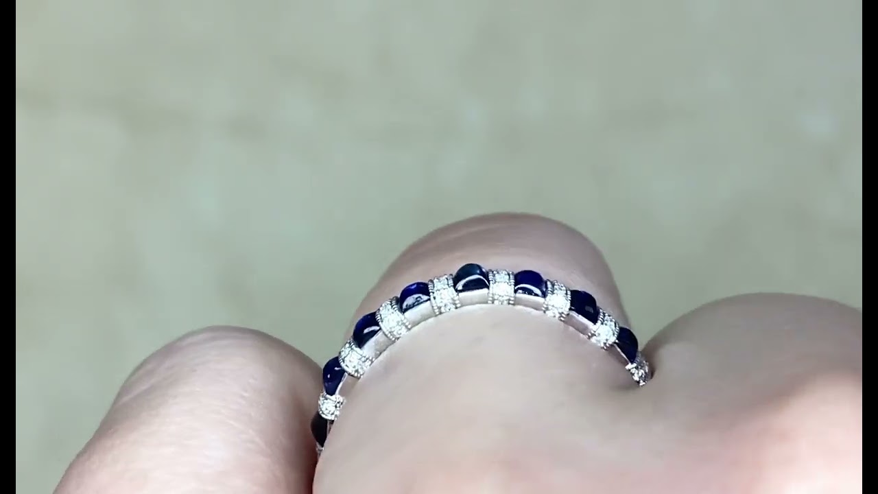 2.50mm Cabochon and Round Brilliant Cut Diamond Platinum Eternity Band - Midwood Band - Hand Video