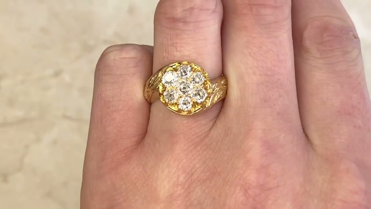 1.05ct  Old Mine Cut  Floral Antique Cluster Diamond Engagement Ring - Medway Ring - Hand Video