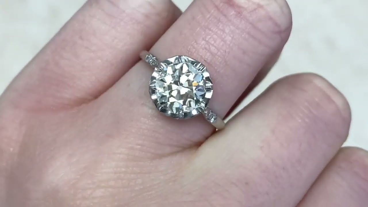 Art Deco Solitaire 2.27 Carat Diamond Engagement Ring - Hand Video - Archway Ring. Circa 1925