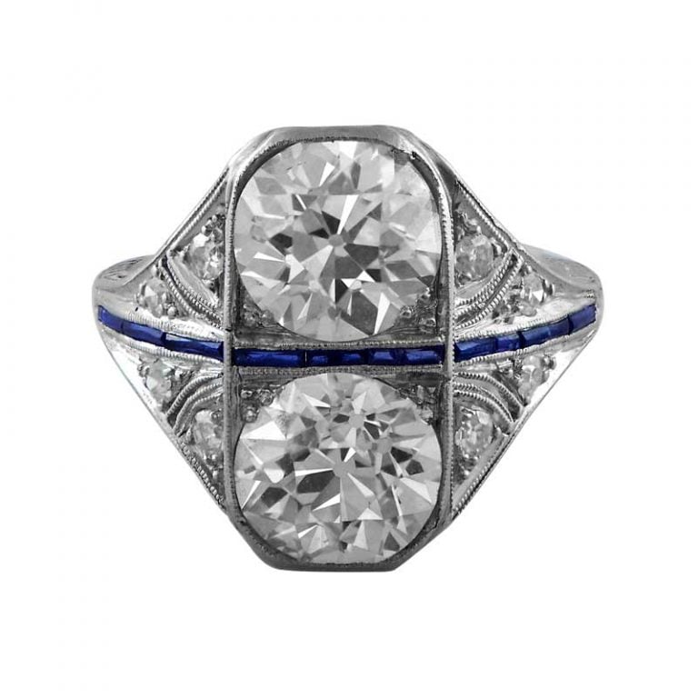 Antique Art Deco Two Stone Diamond Ring. Circa 1920