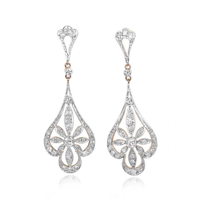 Platinum on Gold Floral Diamond Corringham Earrings