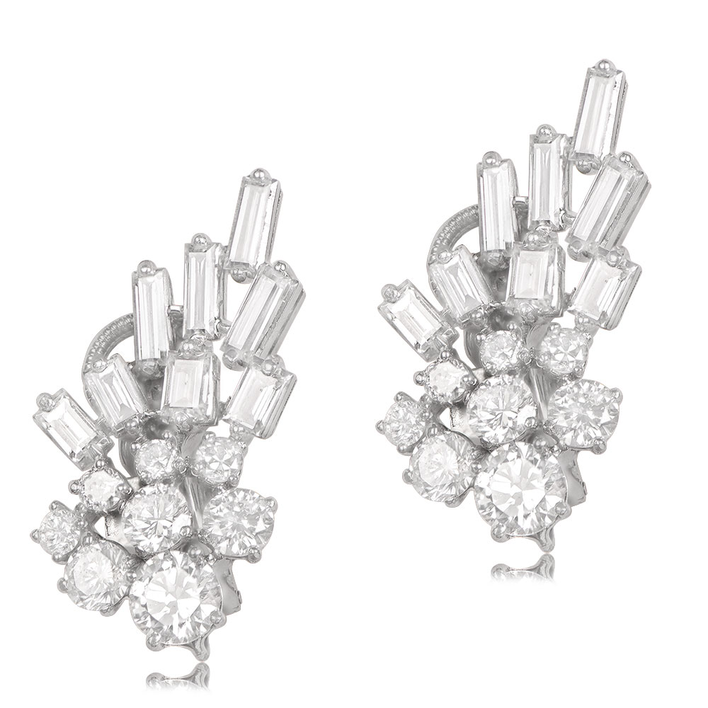 SM275B_TV Glen Rock Old European Cut Diamond Cluster Earrings in Platinum Top View