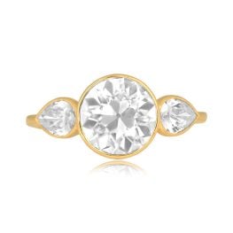 2.15old European cut diamond yellow gold three stone English Ring 16091 TV