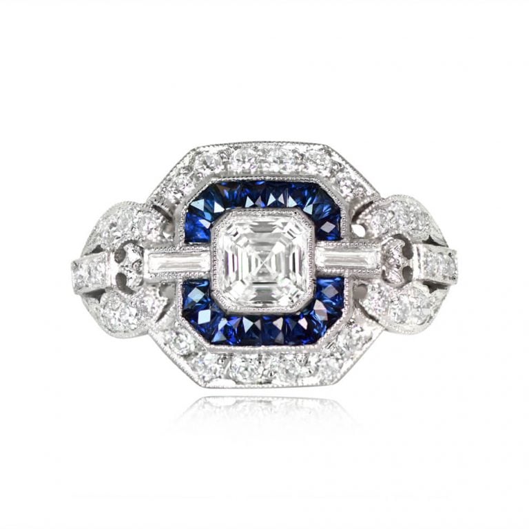 0.50ct Asscher-Cut Diamond Halo Platinum Conestoga Ring