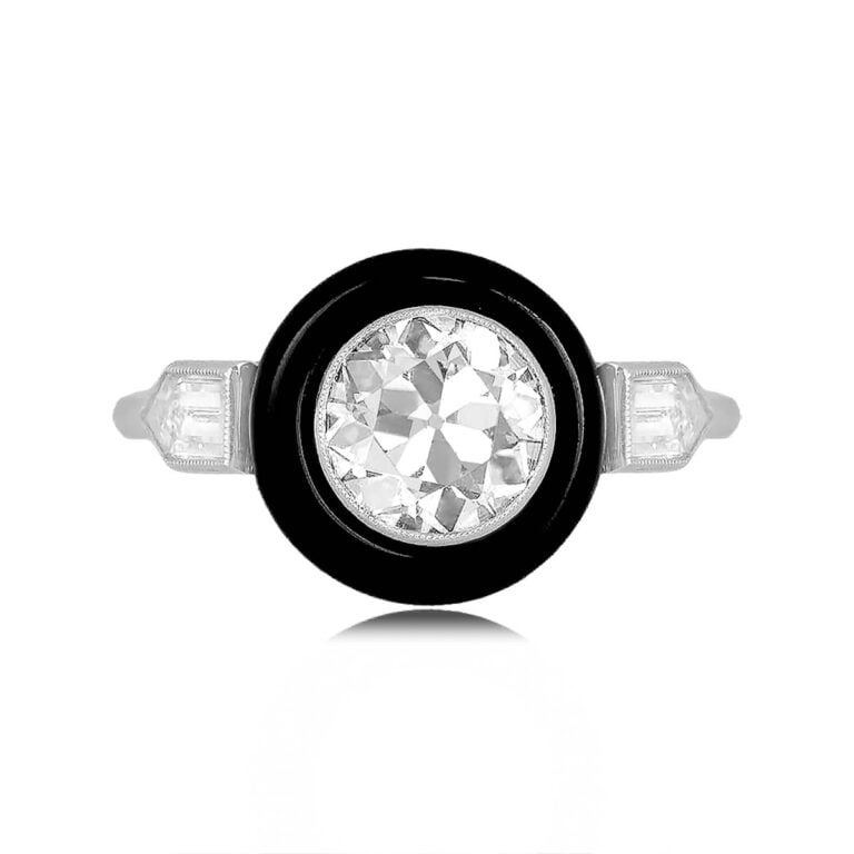 1.24ct Diamond and Onyx Platinum Thorseby Ring
