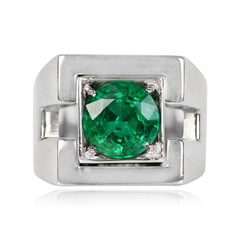 Vintage French Emerald Woodhaven Ring. Retro Era, Circa 1940
