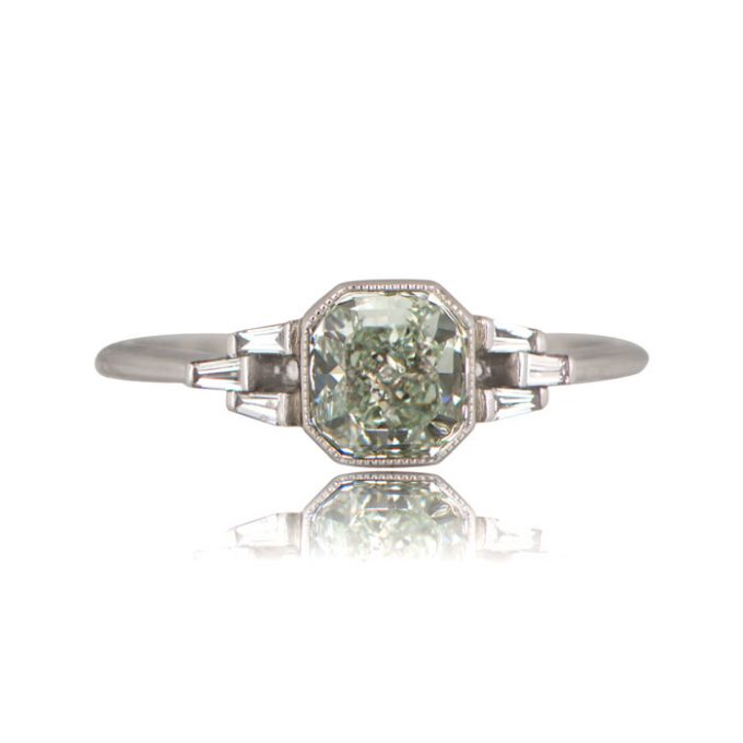 Vintage Fancy Green Diamond Ring - Estate Diamond Jewelry