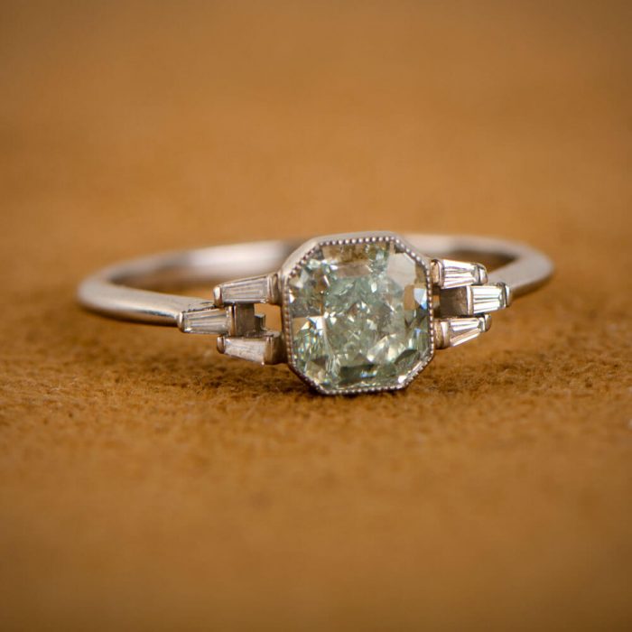 Vintage Fancy Green Diamond Ring - Estate Diamond Jewelry