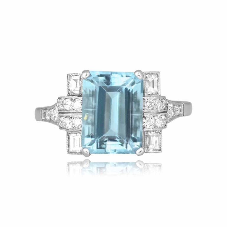 2.85ct Aquamarine and Diamond Accent Seine Ring