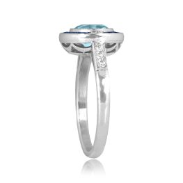 1.20ct Aquamarine and Sapphire Halo Platinum Thames Ring 16267 TSV