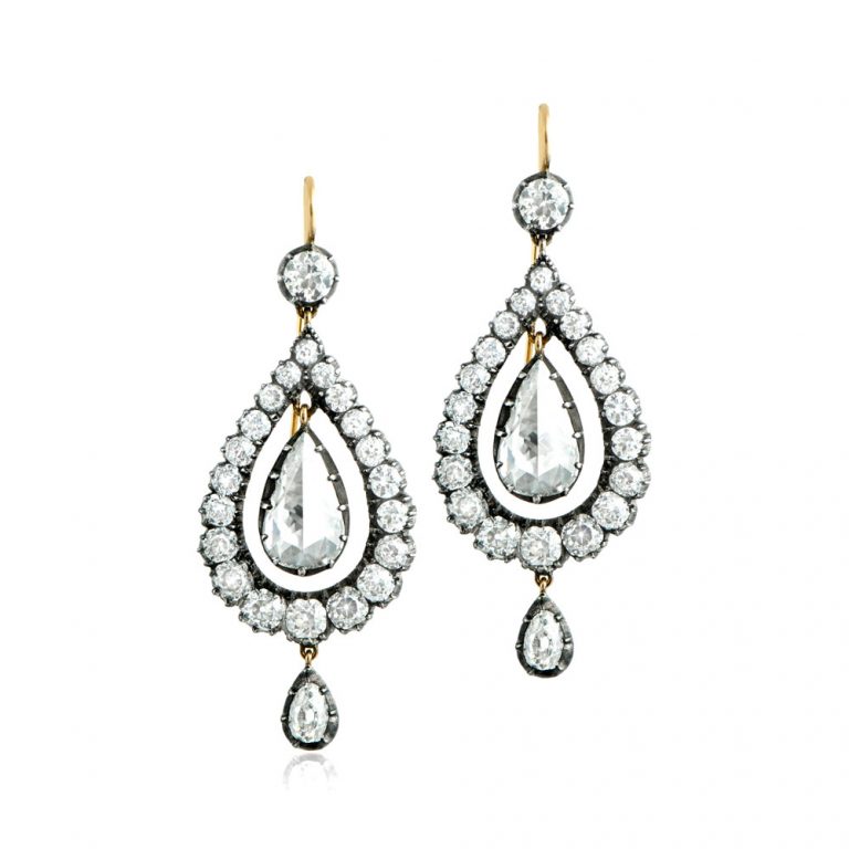 Important 4.99ct Rose-Cut Diamond Earrings. Pier Earrings.