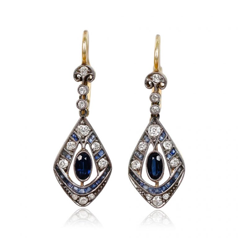 Antique Edwardian Sapphire Earrings. Codroy Earrings, Circa 1910.
