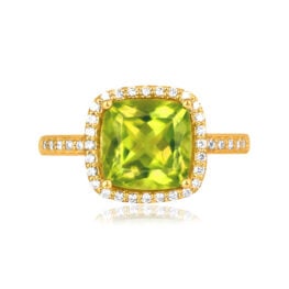 Cushion Cut Peridot yellow gold August Aven Ring 16522 TV