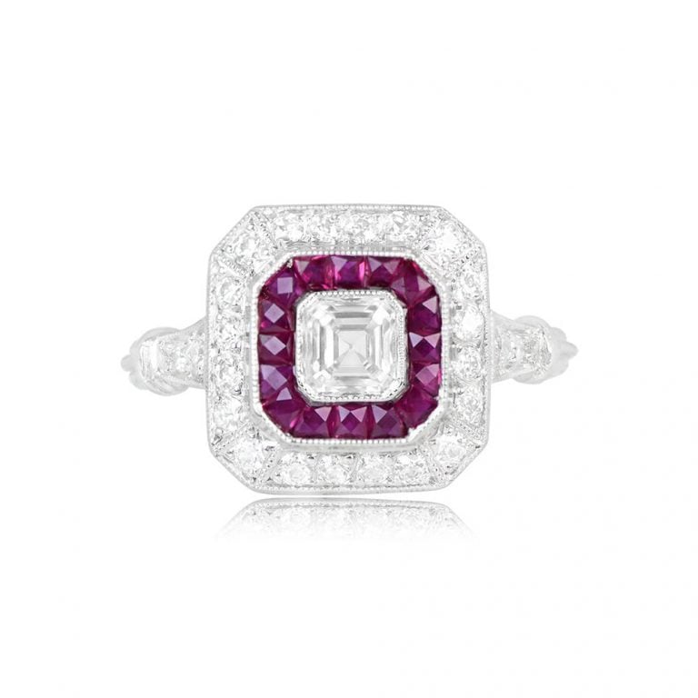 0.51ct Asscher-Cut Diamond Double Halo Platinum Walton Ring