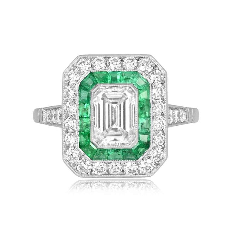 GIA 1.01ct Emerald Cut Diamond Double Halo Saxon Ring