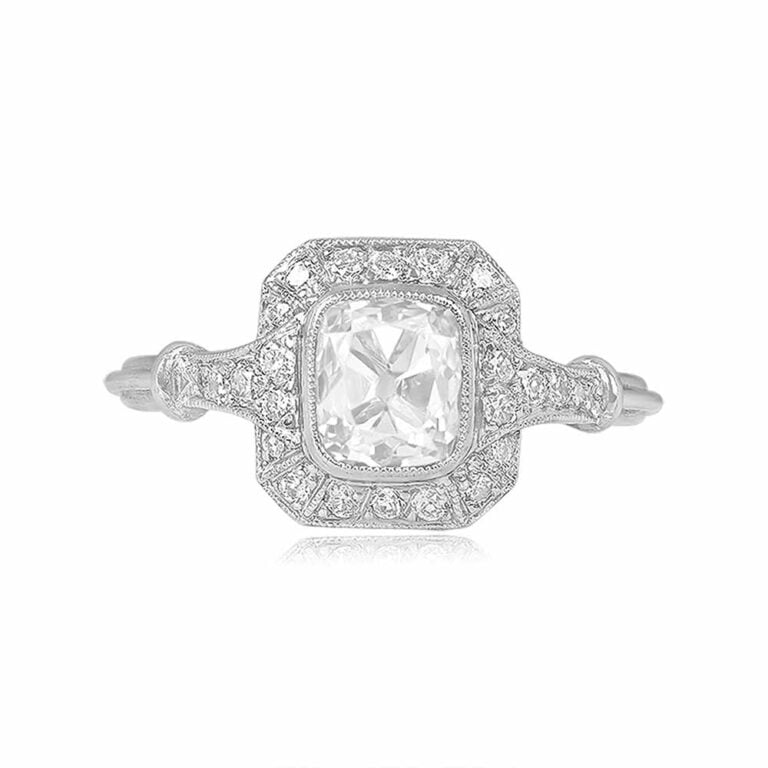 1.10ct Antique Cushion Cut Diamond Ring, G color Marino Ring