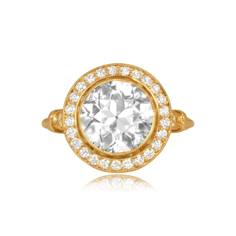 GIA 3.26ct Old Euro 18k Yellow Gold Halo Astoria Ring