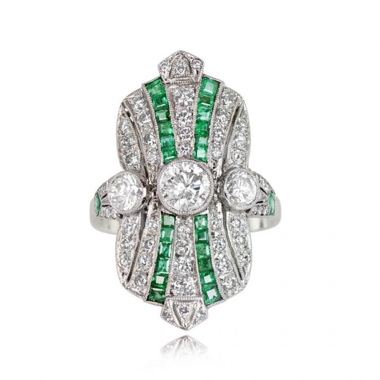 Diamond and Emerald Accent West Castle Ring