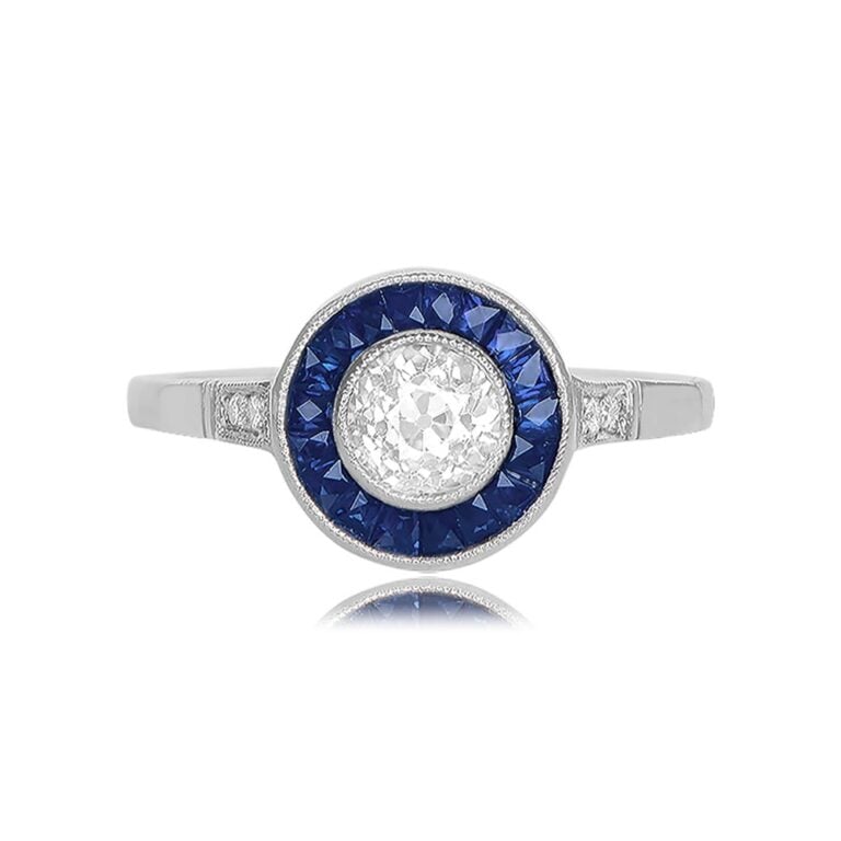 0.50ct Central Park Ring. Platinum Diamond and Sapphire Ring