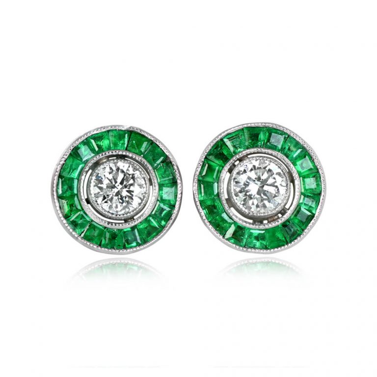 Diamond and Emerald Halo Bampton Earrings