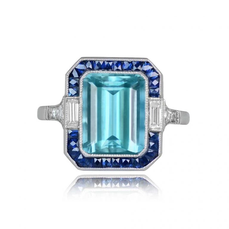 3.20ct Aquamarine Sapphire and Diamond Halo Platinum Boulder Ring