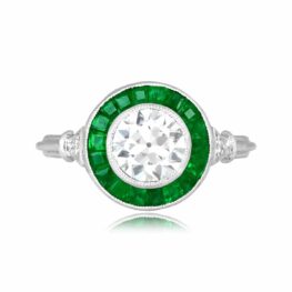 0.69 old European cut diamond platinum emerald halo Benton Ring 16350 TV