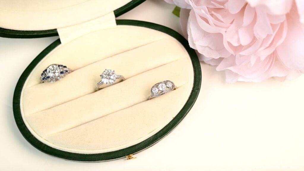3 Art Deco Diamond Engagement Rings in EDJ Box