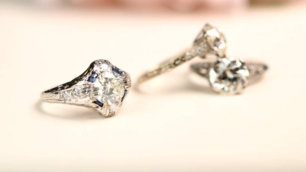 Different angles of art deco rings