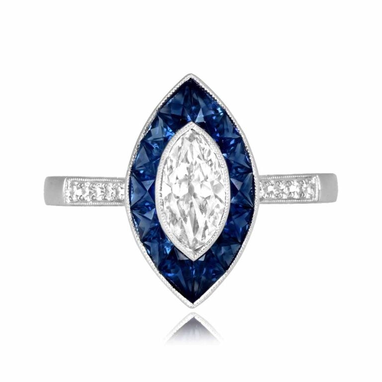 0.50ct Marquise Diamond and Sapphire Halo Navan Ring
