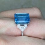 White Gold Blue Topaz Everton Ring 15656 Hand Photo 4