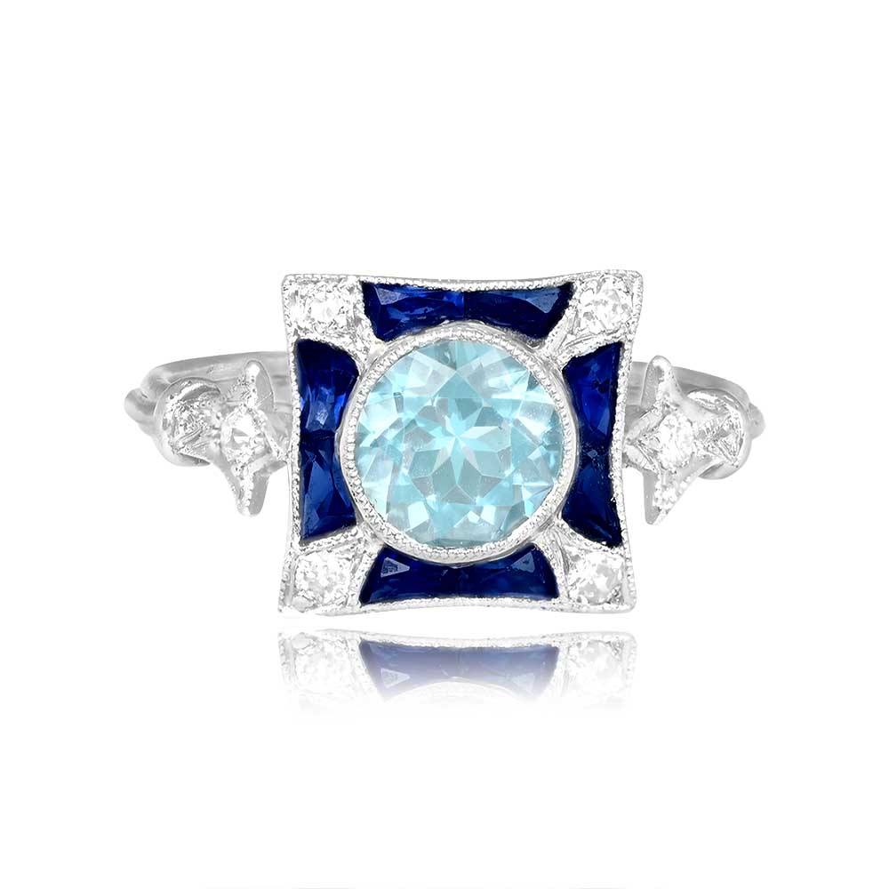 Geometric Aquamarine and Sapphire Halo Fort Collins Ring EDJ