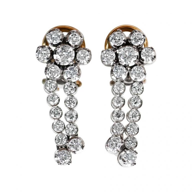 Vintage 1.63ct Diamond Earrings. Orchard Earrings, Circa 1950