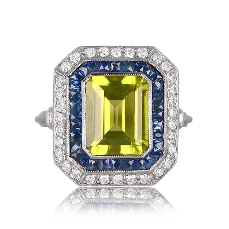 3.77ct Peridot and Double Halo Cald Ring