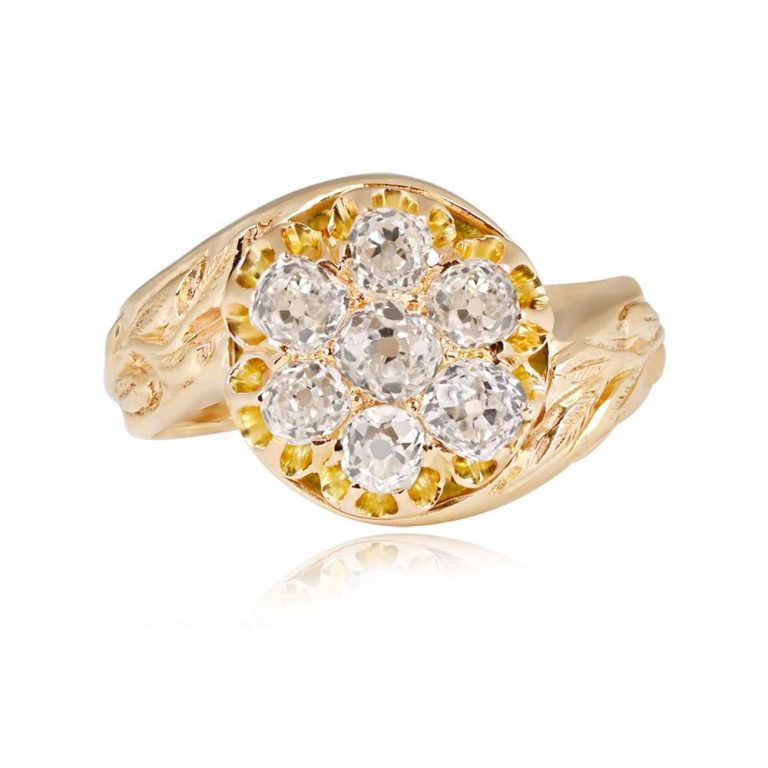 Antique Yellow Gold Old Mine Cut Diamond Ring. Medway Ring, Circa 1890