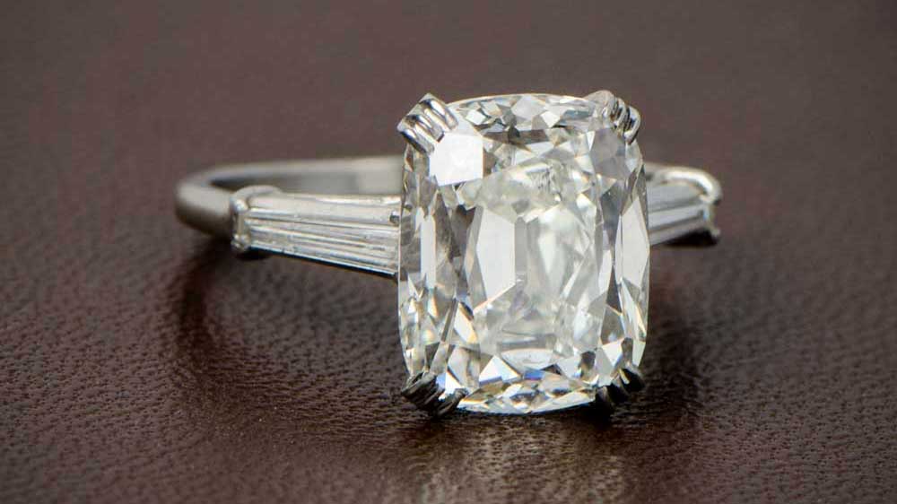 7-carat cushion cut diamond engagement ring platinum
