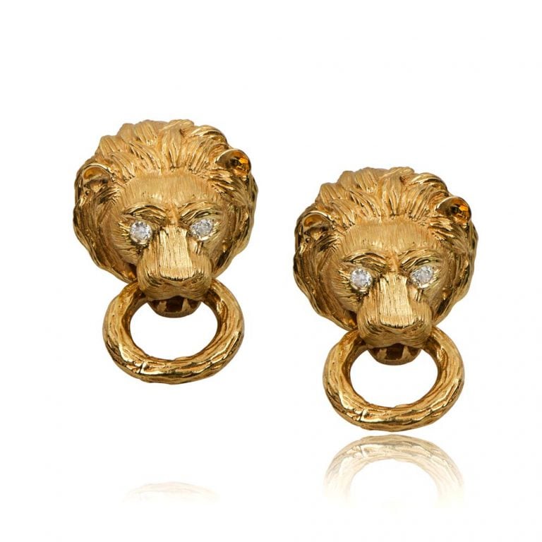 VCA 18k Yellow Gold Vintage Lion Earrings