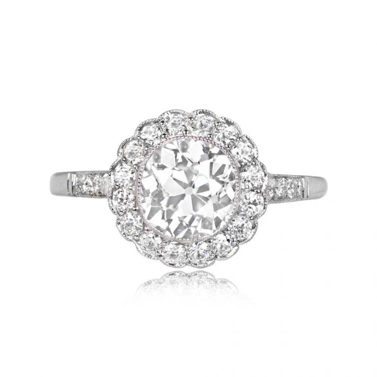 1.35ct Old Euro and Diamond Cluster Platinum Charlotte Ring